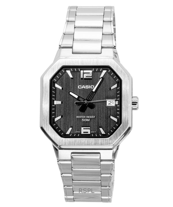 Montre homme Casio analogique en acier inoxydable, cadran noir, mouvement à quartz MTP-B195D-1AV