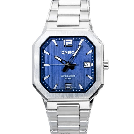 Montre homme Casio analogique en acier inoxydable, cadran bleu, mouvement à quartz MTP-B195D-2AV