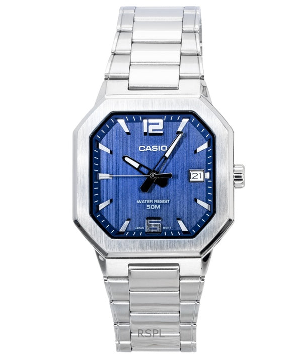 Montre homme Casio analogique en acier inoxydable, cadran bleu, mouvement à quartz MTP-B195D-2AV