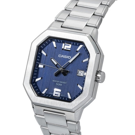 Montre homme Casio analogique en acier inoxydable, cadran bleu, mouvement à quartz MTP-B195D-2AV