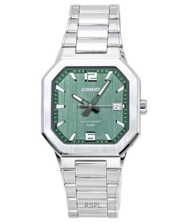 Montre homme Casio analogique en acier inoxydable, cadran vert, mouvement à quartz MTP-B195D-3AV
