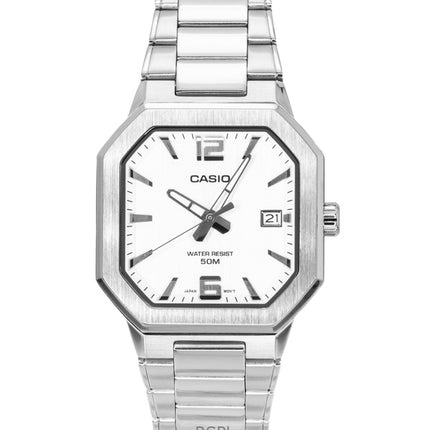 Montre homme Casio analogique en acier inoxydable, cadran argenté, mouvement à quartz MTP-B195D-7AV