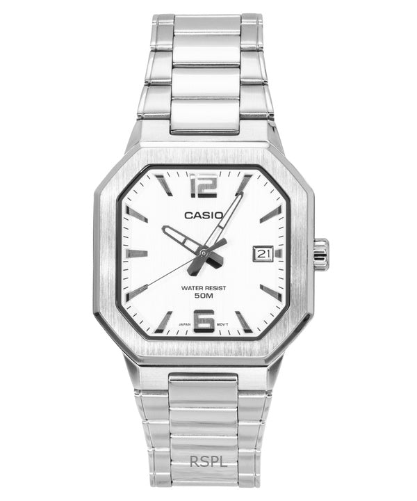 Montre homme Casio analogique en acier inoxydable, cadran argenté, mouvement à quartz MTP-B195D-7AV