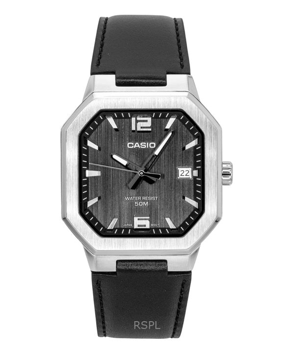 Montre homme Casio analogique à quartz, bracelet en cuir, cadran noir, MTP-B195L-1AV