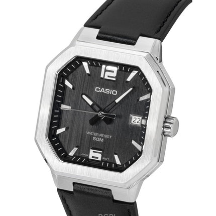 Montre homme Casio analogique à quartz, bracelet en cuir, cadran noir, MTP-B195L-1AV