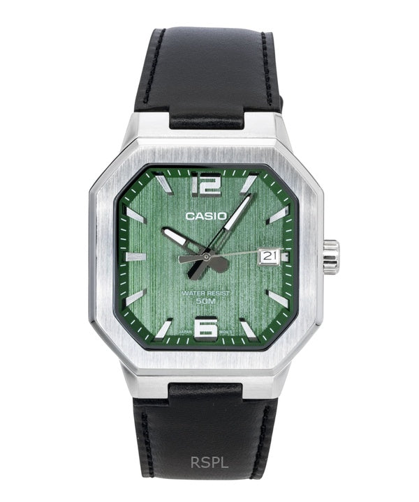Montre homme Casio analogique à quartz, bracelet en cuir, cadran vert, MTP-B195L-3AV