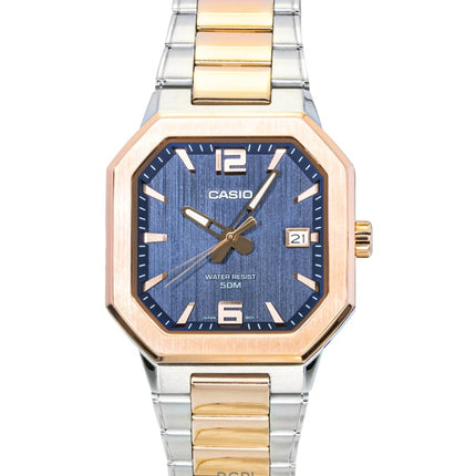 Montre homme Casio analogique bicolore en acier inoxydable, cadran noir, mouvement à quartz MTP-B195RG-2AV