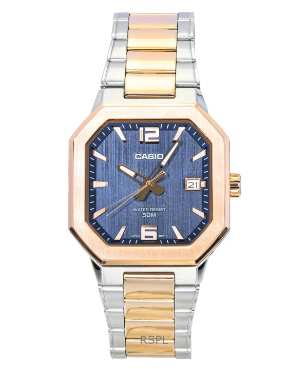 Montre homme Casio analogique bicolore en acier inoxydable, cadran noir, mouvement à quartz MTP-B195RG-2AV
