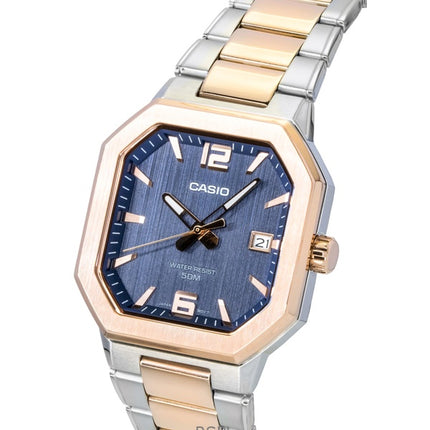 Montre homme Casio analogique bicolore en acier inoxydable, cadran noir, mouvement à quartz MTP-B195RG-2AV