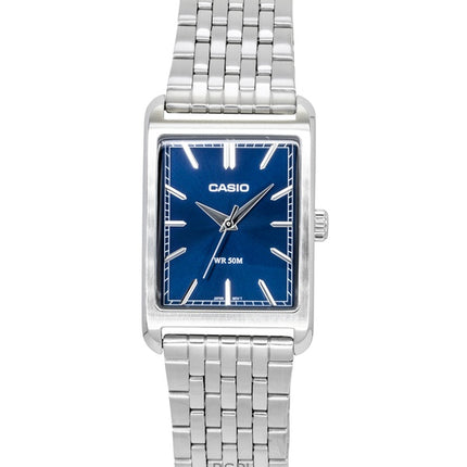 Montre homme Casio analogique en acier inoxydable, cadran bleu, mouvement à quartz MTP-B215D-2AV