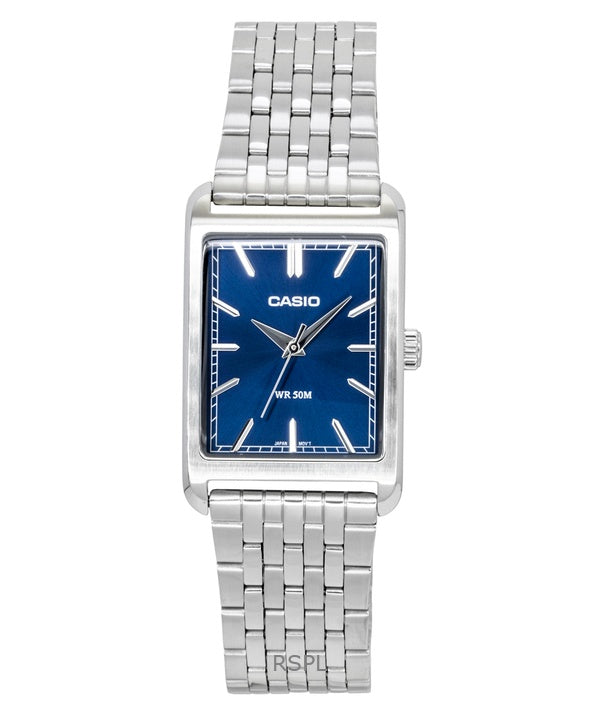 Montre homme Casio analogique en acier inoxydable, cadran bleu, mouvement à quartz MTP-B215D-2AV