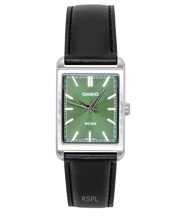Montre homme Casio analogique à quartz, bracelet en cuir, cadran vert, MTP-B215L-3AV