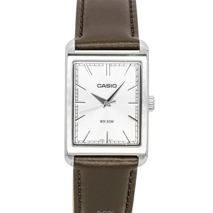 Montre homme Casio MTP-B215L-7AV à quartz, bracelet en cuir analogique et cadran argenté