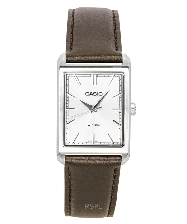 Montre homme Casio MTP-B215L-7AV à quartz, bracelet en cuir analogique et cadran argenté
