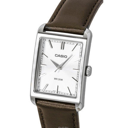 Montre homme Casio MTP-B215L-7AV à quartz, bracelet en cuir analogique et cadran argenté