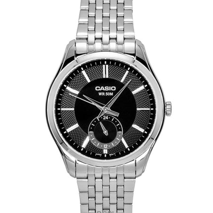 Montre homme Casio analogique en acier inoxydable, cadran noir, mouvement à quartz MTP-B315D-1AV