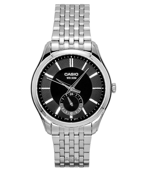 Montre homme Casio analogique en acier inoxydable, cadran noir, mouvement à quartz MTP-B315D-1AV
