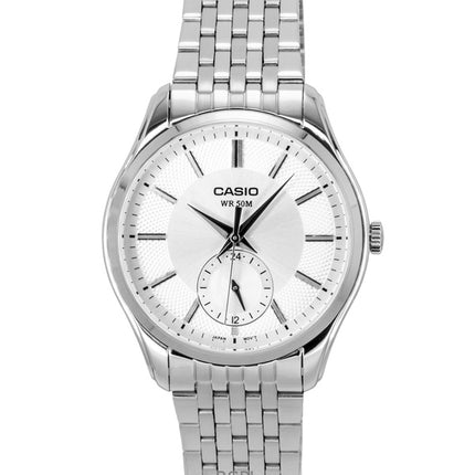 Montre homme Casio analogique en acier inoxydable, cadran argenté, mouvement à quartz MTP-B315D-7AV