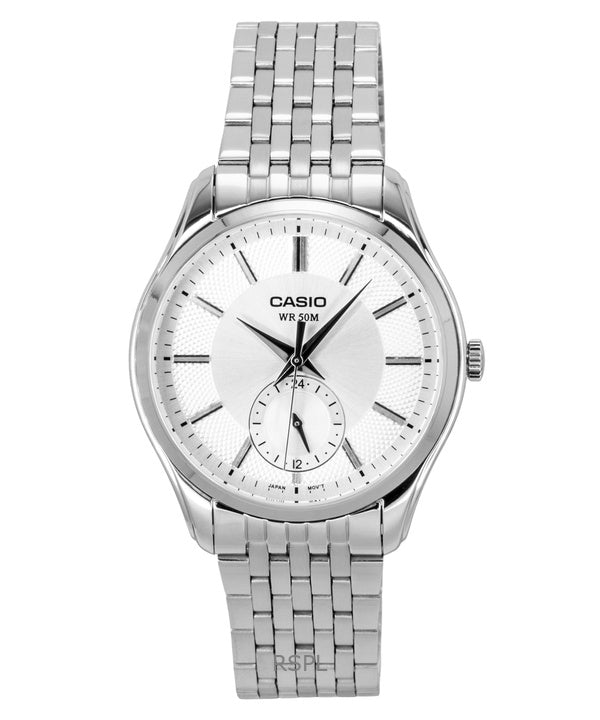 Montre homme Casio analogique en acier inoxydable, cadran argenté, mouvement à quartz MTP-B315D-7AV