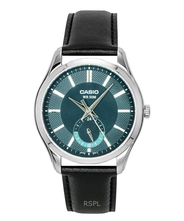 Montre homme Casio analogique à quartz, bracelet en cuir, cadran vert, MTP-B315L-3AV