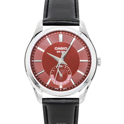 Montre homme Casio analogique à quartz, cadran rouge, bracelet en cuir, modèle MTP-B315L-4AV