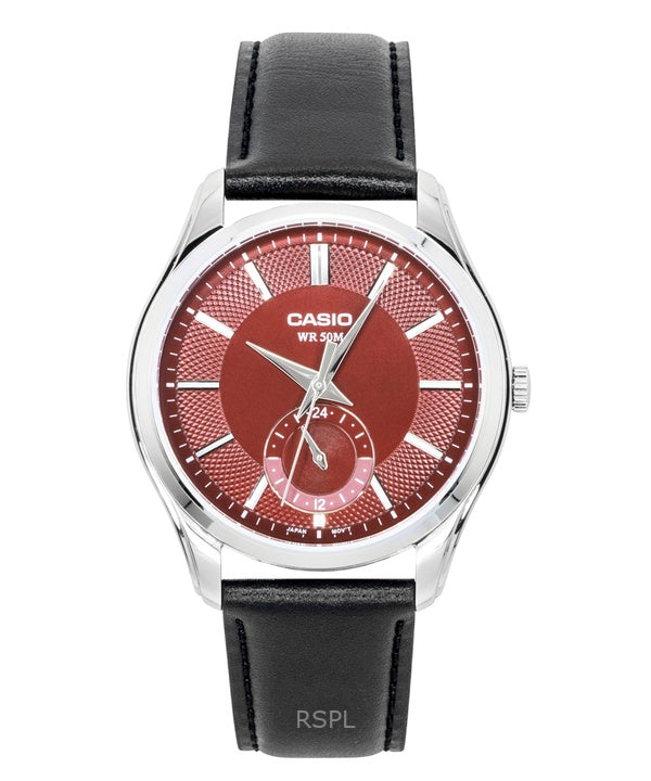 Montre homme Casio analogique à quartz, cadran rouge, bracelet en cuir, modèle MTP-B315L-4AV
