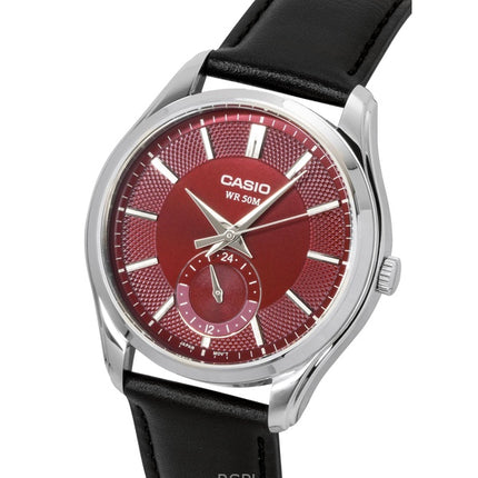Montre homme Casio analogique à quartz, cadran rouge, bracelet en cuir, modèle MTP-B315L-4AV