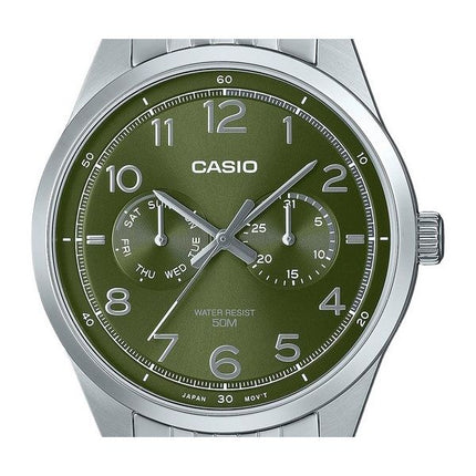 Montre Casio Standard analogique en acier inoxydable avec cadran vert et quartz MTP-E340D-3AV pour homme