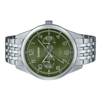 Montre Casio Standard analogique en acier inoxydable avec cadran vert et quartz MTP-E340D-3AV pour homme