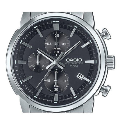 Montre Casio Standard analogique chronographe en acier inoxydable cadran noir Quartz MTP-E510D-1A1V pour homme