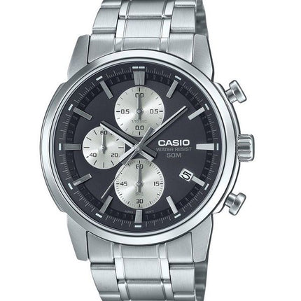 Montre Casio Standard analogique chronographe en acier inoxydable cadran noir Quartz MTP-E510D-1A2V pour homme