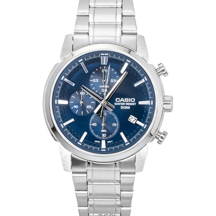 Montre homme Casio MTP-E510D-2A2V, chronographe analogique, boîtier en acier inoxydable, cadran bleu, mouvement à quartz