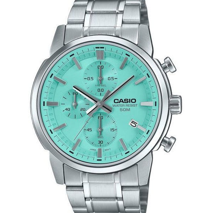 Montre Casio Standard analogique chronographe en acier inoxydable cadran turquoise Quartz MTP-E510D-2AV pour homme