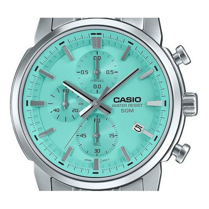 Montre Casio Standard analogique chronographe en acier inoxydable cadran turquoise Quartz MTP-E510D-2AV pour homme