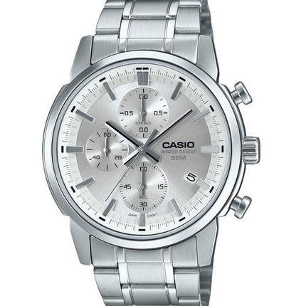 Montre Casio Standard analogique chronographe en acier inoxydable cadran argenté Quartz MTP-E510D-7AV pour homme