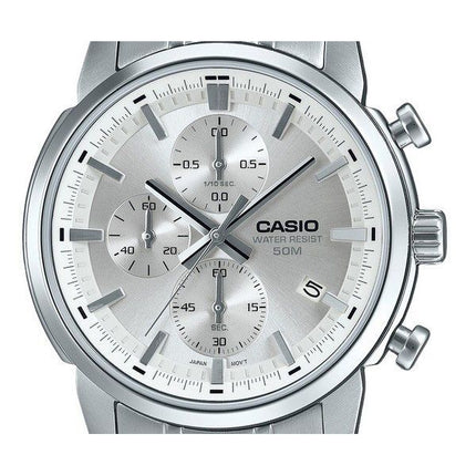 Montre Casio Standard analogique chronographe en acier inoxydable cadran argenté Quartz MTP-E510D-7AV pour homme