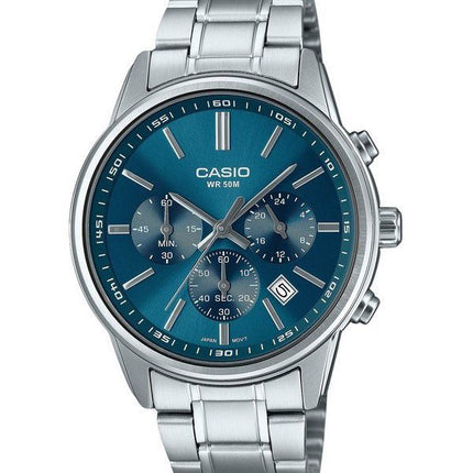 Montre Casio Standard analogique chronographe en acier inoxydable cadran bleu Quartz MTP-E515D-2A1V pour homme