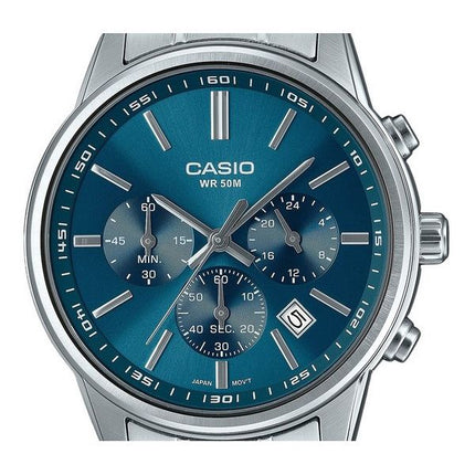 Montre Casio Standard analogique chronographe en acier inoxydable cadran bleu Quartz MTP-E515D-2A1V pour homme