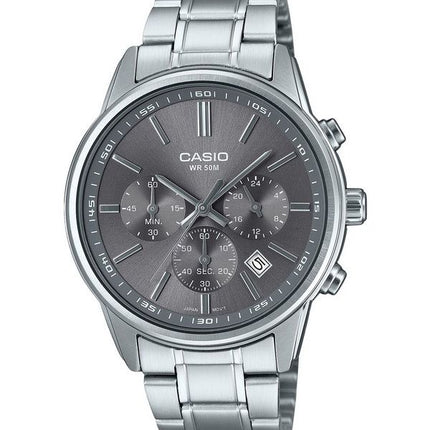 Montre Casio Standard analogique chronographe en acier inoxydable cadran gris Quartz MTP-E515D-8AV pour homme