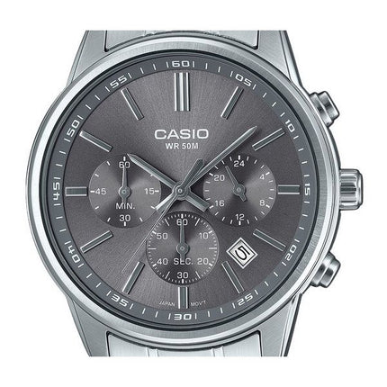 Montre Casio Standard analogique chronographe en acier inoxydable cadran gris Quartz MTP-E515D-8AV pour homme
