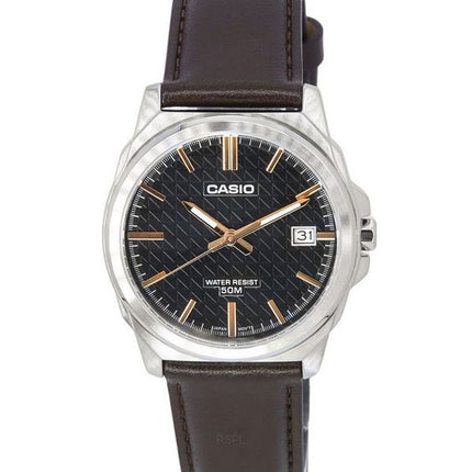 Montre Casio Standard analogique avec bracelet en cuir marron et cadran noir à quartz MTP-E720L-5A pour homme