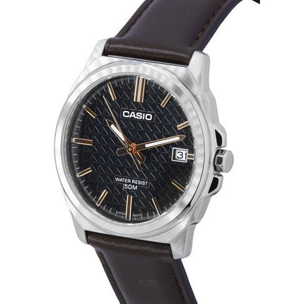 Montre Casio Standard analogique avec bracelet en cuir marron et cadran noir à quartz MTP-E720L-5A pour homme