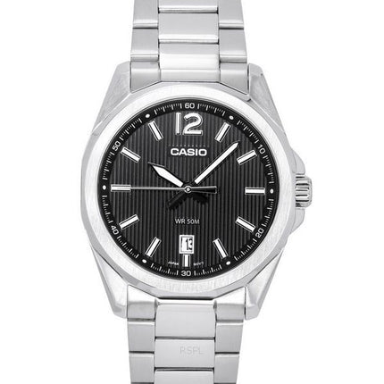 Montre Casio Standard analogique en acier inoxydable avec cadran noir et quartz MTP-E725D-1A pour homme