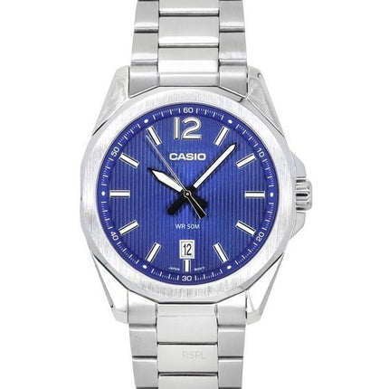 Montre Casio Standard analogique en acier inoxydable avec cadran bleu et quartz MTP-E725D-2A pour homme