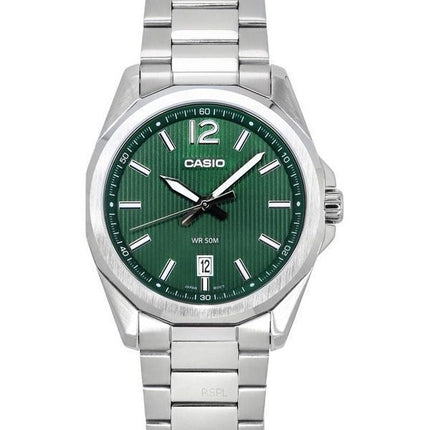 Montre Casio Standard analogique en acier inoxydable avec cadran vert et quartz MTP-E725D-3A pour homme
