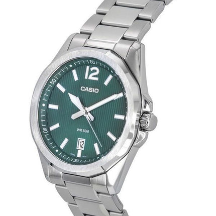 Montre Casio Standard analogique en acier inoxydable avec cadran vert et quartz MTP-E725D-3A pour homme