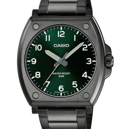 Montre pour homme Casio Standard analogique plaquée ion noir en acier inoxydable avec cadran vert à quartz MTP-E730B-3AV