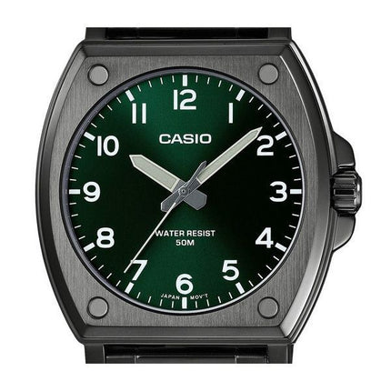Montre pour homme Casio Standard analogique plaquée ion noir en acier inoxydable avec cadran vert à quartz MTP-E730B-3AV