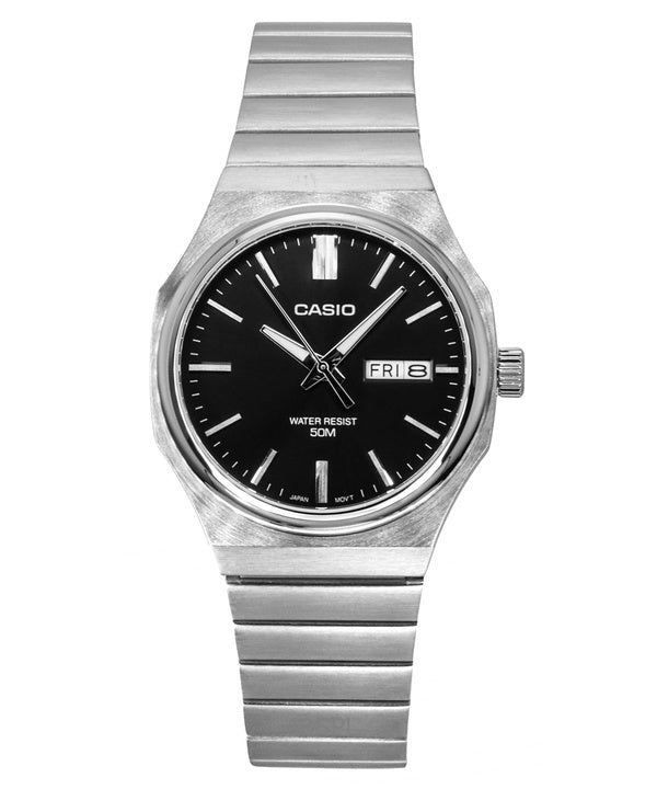 Montre analogique Casio Standard pour homme, acier inoxydable, cadran noir, quartz, MTP-E735D-1AV
