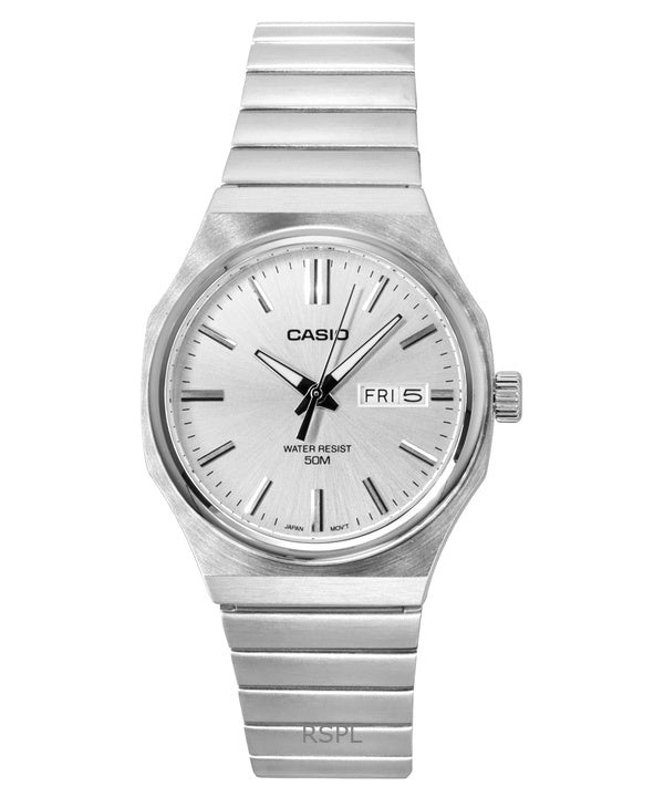 Montre analogique Casio Standard pour homme, acier inoxydable, cadran argenté, quartz, MTP-E735D-7AV
